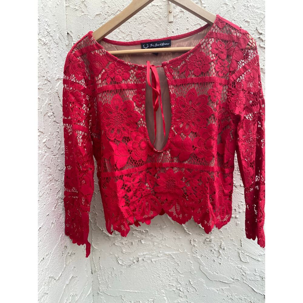 For Love & Lemons Red Floral Lace Long Sleeve Blouse Size Large